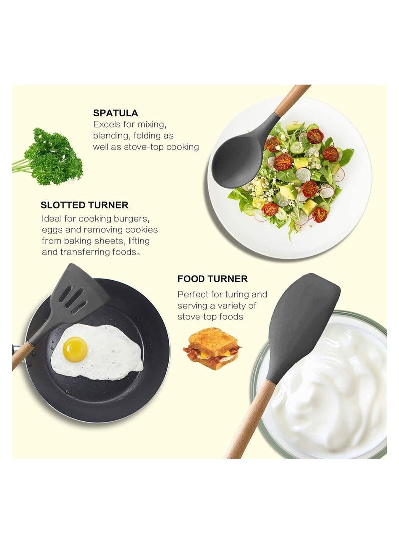 BIG CLICK 12 Pcs Silicone Cooking Utensil Kitchen Set with Organizer Cup Holder, Kitchen Utensils Set with Wood Handles for Nonstick Cookware Set, Great Kitchen Tools - Image 4